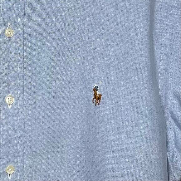 Ralph Lauren Blue Button Down Dress Shirt Size XL Slim Fit Short Sleeves - Picture 3 of 9